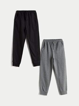 LC Waikiki Siyah Beli Lastikli Erkek Çocuk Jogger Eşofman Alt 2'li