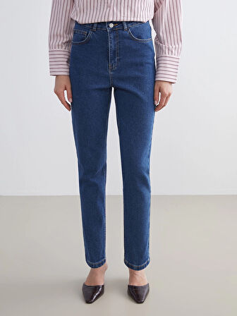 LCW Modest Indigo Mom Fit Kadın Jean Pantolon