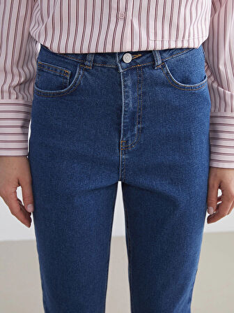 LCW Modest Indigo Mom Fit Kadın Jean Pantolon