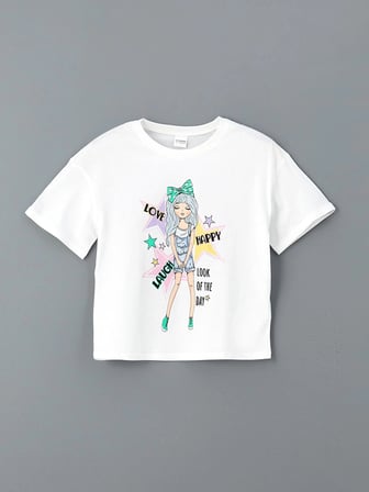 LCW Kids Beyaz Bisiklet Yaka Kız Çocuk Şortlu Pijama Takımı