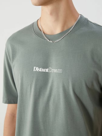 XSIDE Haki Bisiklet Yaka Baskılı Penye Erkek Tişört