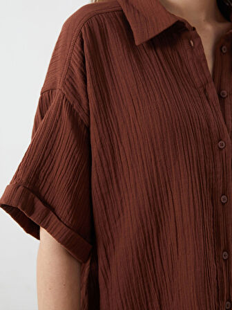 LCWAIKIKI Classic Kahverengi Dokulu Oversize Kadın Gömlek