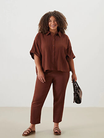 LCWAIKIKI Classic Kahverengi Dokulu Oversize Kadın Gömlek