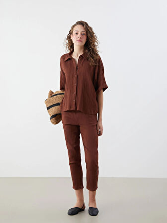 LCWAIKIKI Classic Kahverengi Dokulu Oversize Kadın Gömlek