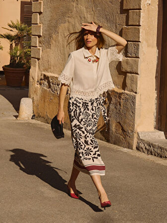 LCWAIKIKI Classic Siyah Beli Lastikli Desenli Etek