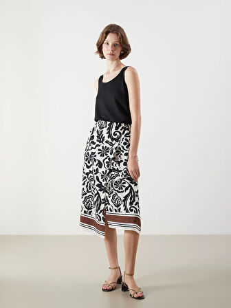 LCWAIKIKI Classic Siyah Beli Lastikli Desenli Etek