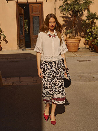 LCWAIKIKI Classic Siyah Beli Lastikli Desenli Etek