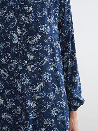 LCW Grace İndigo Hakim Yaka Desenli Kadın Tunik