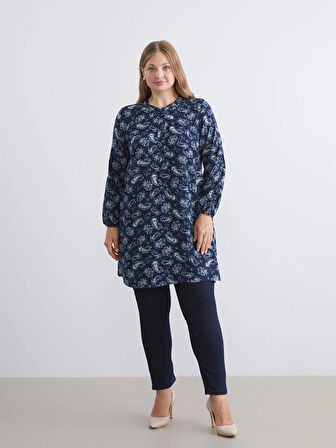 LCW Grace İndigo Hakim Yaka Desenli Kadın Tunik