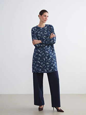 LCW Grace İndigo Hakim Yaka Desenli Kadın Tunik