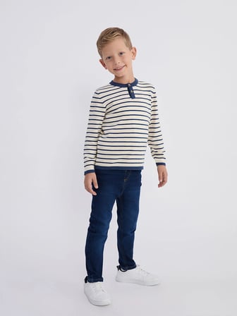 LCW Kids Lacivert Bisiklet Yaka Uzun Kollu Erkek Çocuk Triko Kazak