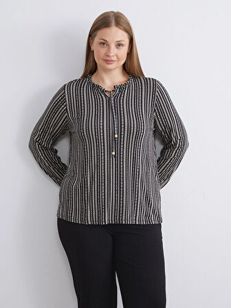 LCW Grace Siyah Bağlamalı Yaka Desenli Bluz