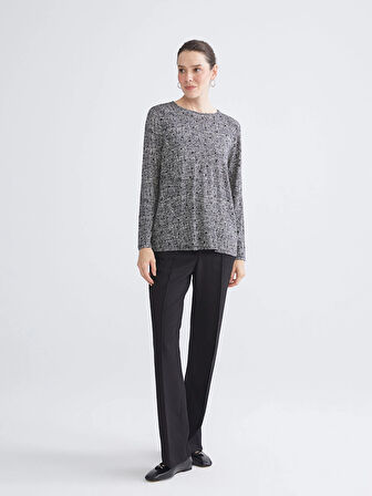 LCW Grace Siyah Büyük Beden Bisiklet Yaka Desenli Bluz