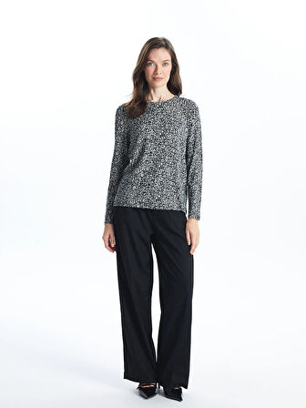 LCW Grace Siyah Büyük Beden Bisiklet Yaka Desenli Bluz