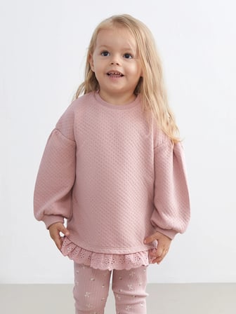 LCW baby Pembe Dantel Detaylı Kız Bebek Sweatshirt Ve Tayt