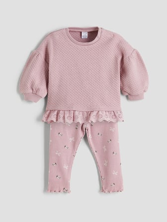 LCW baby Pembe Dantel Detaylı Kız Bebek Sweatshirt Ve Tayt
