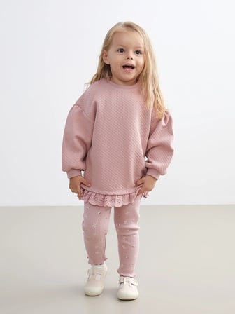 LCW baby Pembe Dantel Detaylı Kız Bebek Sweatshirt Ve Tayt