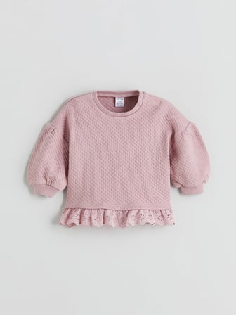 LCW baby Pembe Dantel Detaylı Kız Bebek Sweatshirt Ve Tayt