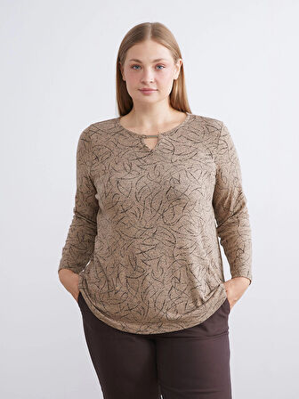 LCW Grace Bej Bisiklet Yaka Desenli Bluz