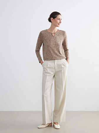 LCW Grace Bej Bisiklet Yaka Desenli Bluz