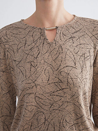 LCW Grace Bej Bisiklet Yaka Desenli Bluz