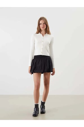 XSIDE Ekru Polo Yaka Kadın Triko Hırka