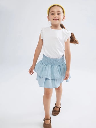 LCW Kids Mavi Beli Lastikli Kız Çocuk Jean Etek