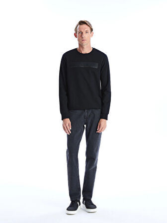 LCWAIKIKI Classic Siyah Bisiklet Yaka Uzun Kollu Baskılı Erkek Sweatshirt