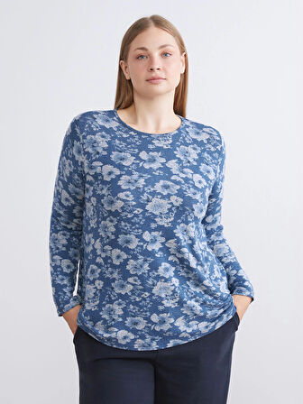 LCW Grace Indigo Bisiklet Yaka Çiçekli Bluz