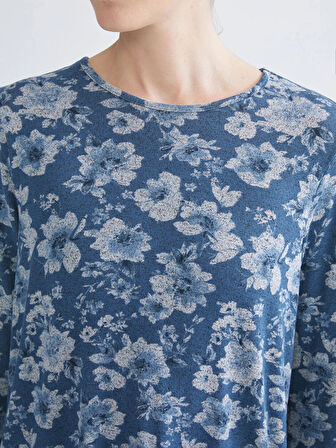 LCW Grace Indigo Bisiklet Yaka Çiçekli Bluz