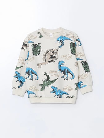 LCW baby Bej Bisiklet Yaka Baskılı Erkek Bebek Sweatshirt ve Eşofman Alt 2'li