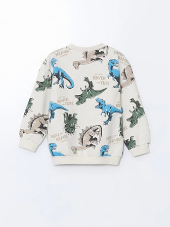 LCW baby Bej Bisiklet Yaka Baskılı Erkek Bebek Sweatshirt ve Eşofman Alt 2'li