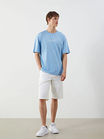 XSIDE Mavi Bisiklet Yaka Baskılı Penye Erkek Tişört