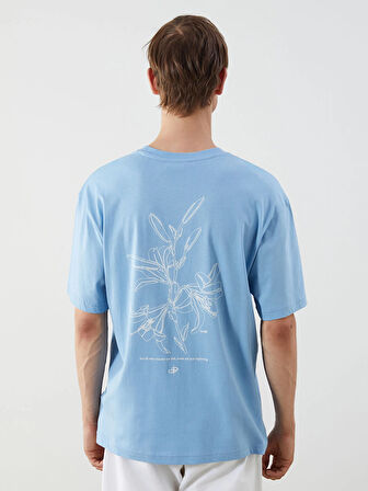XSIDE Mavi Bisiklet Yaka Baskılı Penye Erkek Tişört