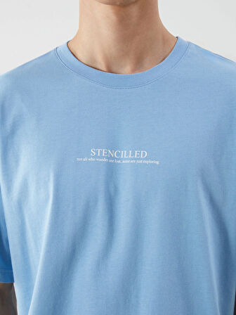 XSIDE Mavi Bisiklet Yaka Baskılı Penye Erkek Tişört