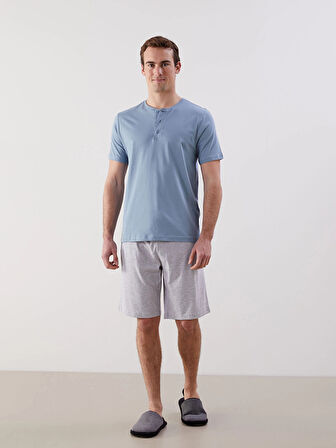 LC WAIKIKI Mavi Standart Kalıp Erkek Şortlu Pijama Takımı