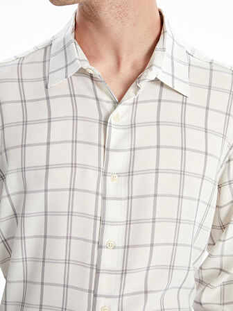 LCW Vision Ekru Rahat Kalıp Uzun Kollu Ekose Erkek Gömlek