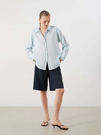 LCW Vision Mavi Oversize Kadın Gömlek