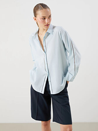 LCW Vision Mavi Oversize Kadın Gömlek