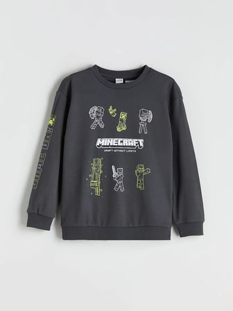 LC WAIKIKI Antrasit Bisiklet Yaka Minecraft Baskılı Erkek Çocuk Sweatshirt