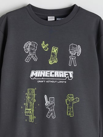 LC WAIKIKI Antrasit Bisiklet Yaka Minecraft Baskılı Erkek Çocuk Sweatshirt
