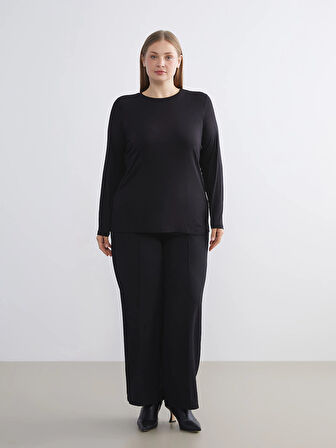 LCWAIKIKI Classic Siyah Bisiklet Yaka Kadın Tişört