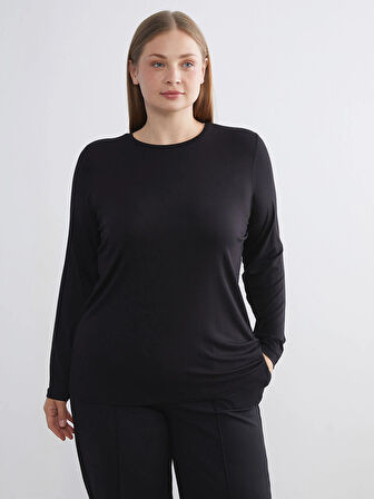 LCWAIKIKI Classic Siyah Bisiklet Yaka Kadın Tişört