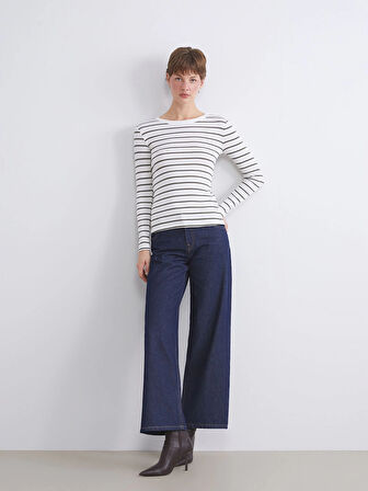 LCWAIKIKI Classic Haki Bisiklet Yaka Çizgili Kadın Body