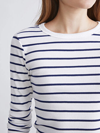 LCWAIKIKI Classic Lacivert Bisiklet Yaka Çizgili Kadın Body