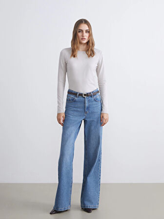 LCWAIKIKI Classic Gri Bisiklet Yaka Kadın Body