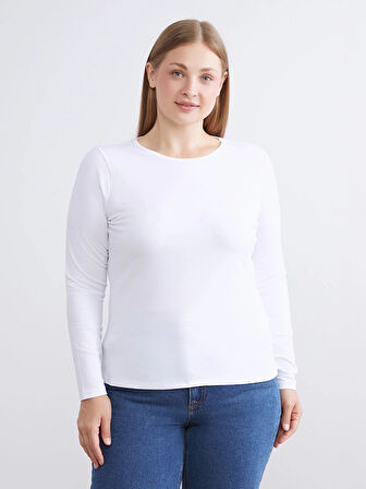 LCWAIKIKI Classic Beyaz Bisiklet Yaka Kadın Body