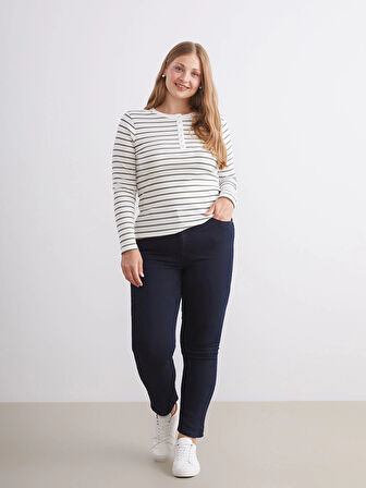 LCWAIKIKI Classic Yeşil Bisiklet Yaka Çizgili Kadın Body