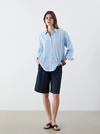 LCW Vision Mavi Oversize Kadın Gömlek