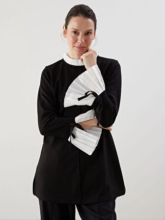 LCWAIKIKI Classic Siyah Pileli Kontrast Detaylı Kadın Tunik